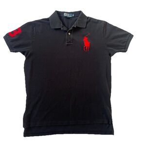 Vintage Polo Ralph Lauren Polo Shirt Mens L Black Red Big Pony #3 Preppy 90s